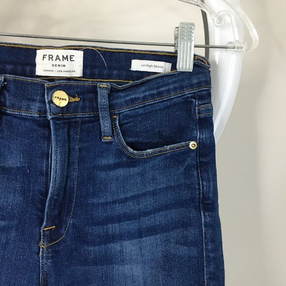 FRAME York Wash 5 Pocket Logo Hardware Le High Rise Waist Slim Fit Skinny Jeans - Picture 7 of 12